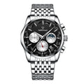 Orologio da polso Mark Fairwale Fashion, orologio multifunzione al quarzo Three Eyes Timing da uomo con fasi lunari.