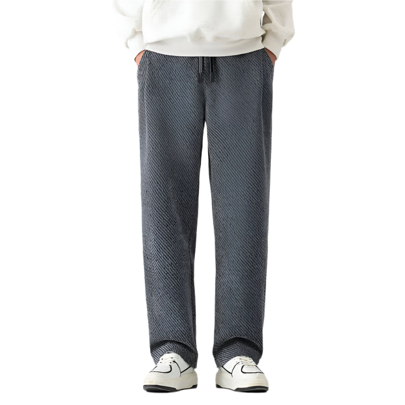 Heren zakelijke casual formele broek effen kleur polyestervezel losse wijde broek zilveren zijden heren casual joggingbroek