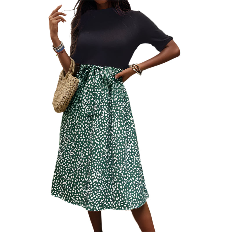 All-match And Sweet Half Turtleneck Leopard Print Color-matching Women's Dress
