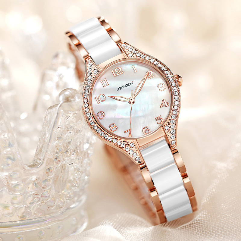 SINOBI Women's Analogue Quartz Watches Rhinstone Crafted Women Fashion Waterproof Quartz Women Luxury Wristwatch