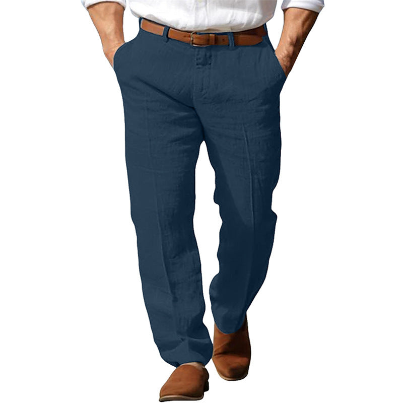 Men's Fashionable Casual Pants Linen Straight Pure Color Comfort Breathable Pants Stylish Men's Fashion Casual Pants - Acquisti Online