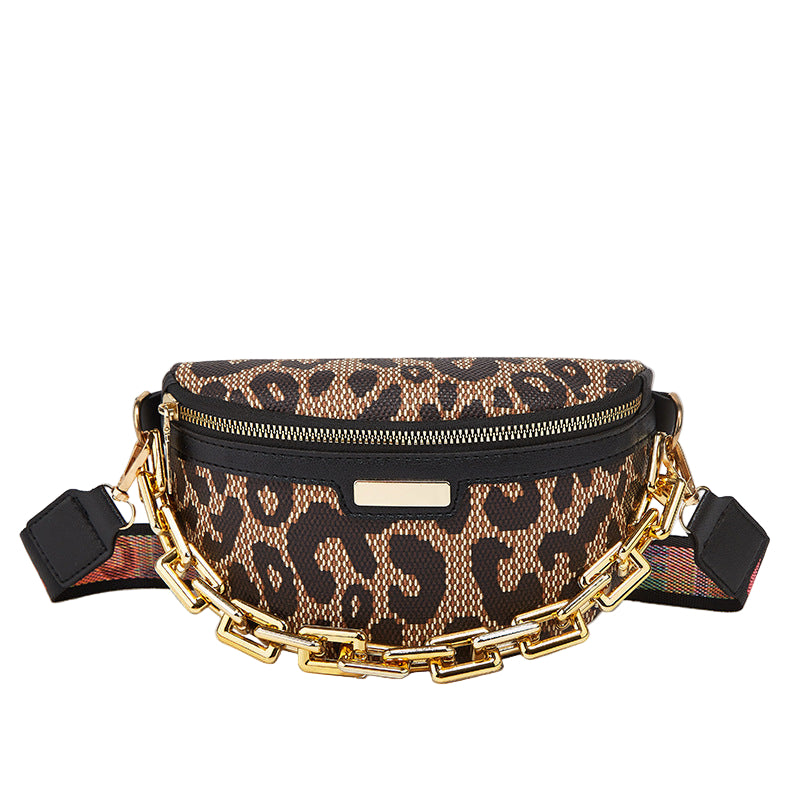 Women's Fashionable Chest Bag Large Capacity Crossbody Bag Zipper Pocket Women's Shoulder Bag Leopard Print Waist Bag