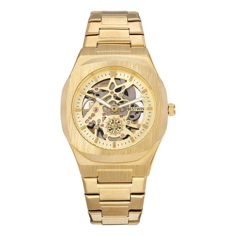 BESTWIN Men's Luxury Automatic Mechanical Watch Hollow Butterfly Clasp Alloy case waterproof men watch