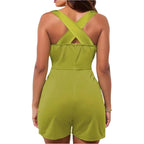 Effen dames mouwloze jumpsuit met kruismouw en sling-hals