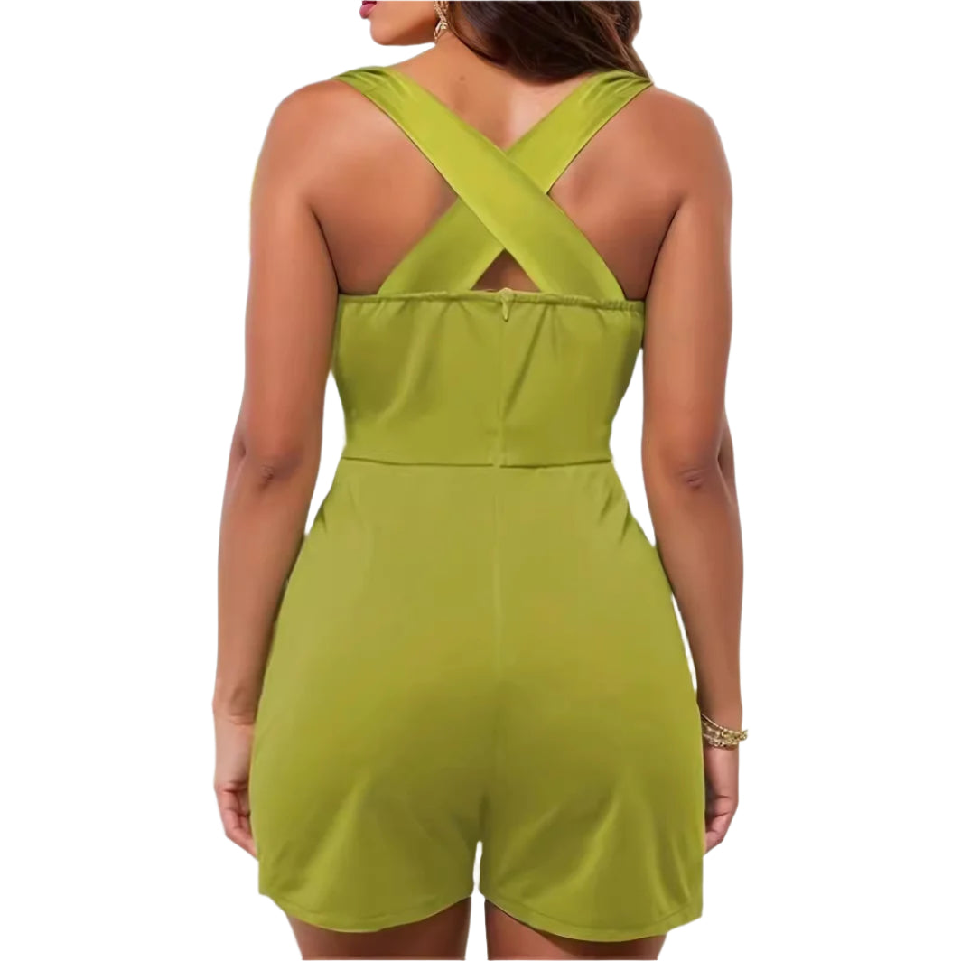 Effen dames mouwloze jumpsuit met kruismouw en sling-hals