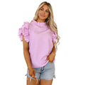 Chiffon blouse met ruches aan de mouwen voor dames, effen kleur, casual stijl, modieuze damesjurk met ruches aan de mouwen