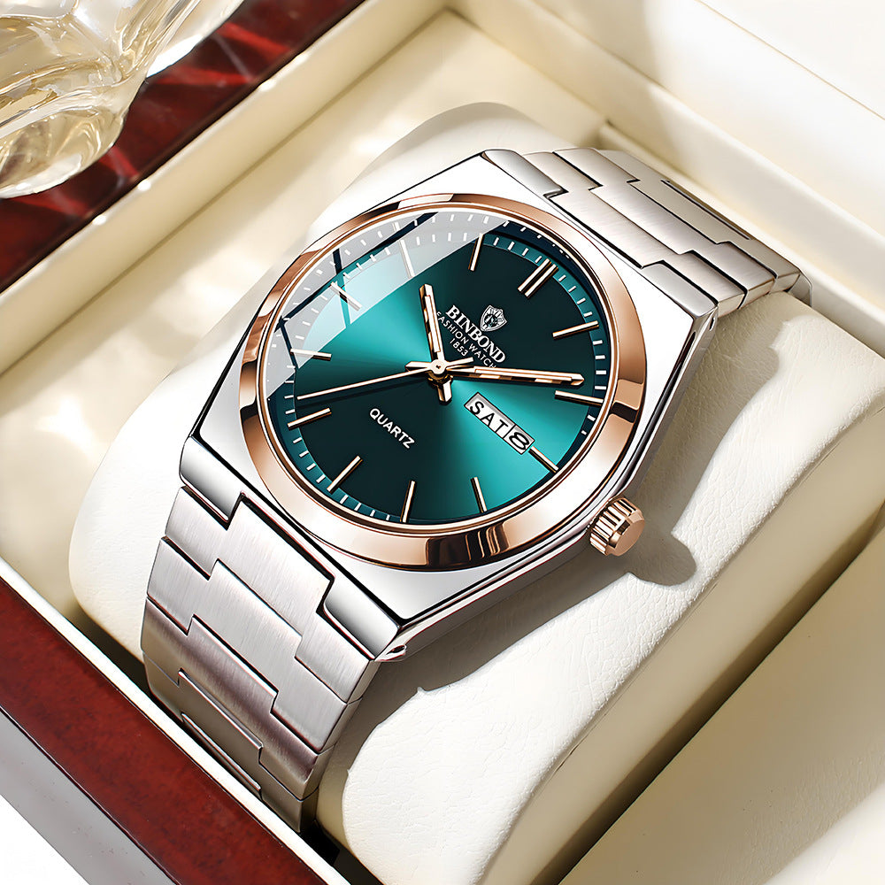BINBOND Orologi da uomo al quarzo di lusso di alta marca, originali, impermeabili, luminosi, in acciaio inossidabile