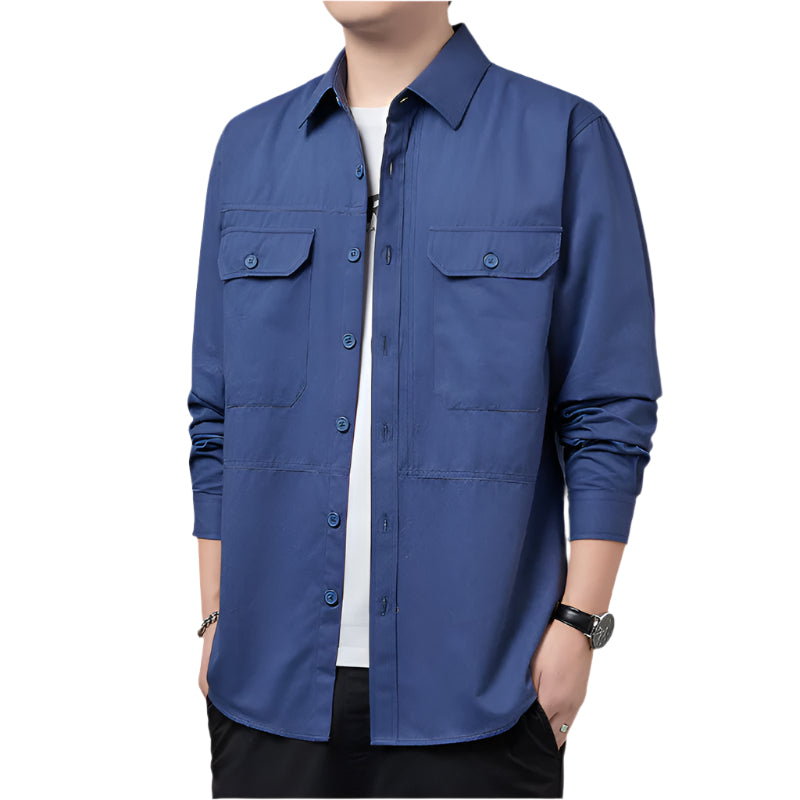Men's Fashionable Casual Shirt Solid Color Cotton Fiber Plus Size Slim Fit Long-Sleeved Casual Men's Fashion Shirt