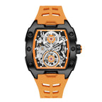 MEGIR 8602 Fashion Orange Men's Automatic Watch Waterproof Luminous Mechanical Wristwatch Hollow Tonneau Dial Silicone Strap