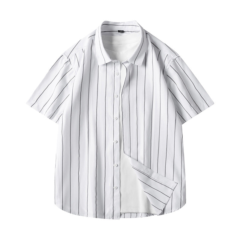 Men's Fashionable Casual Shirt Short-sleeved Shirt Regular Fit Cardigan Leisure Striped Casual Men's Stylish Shirt