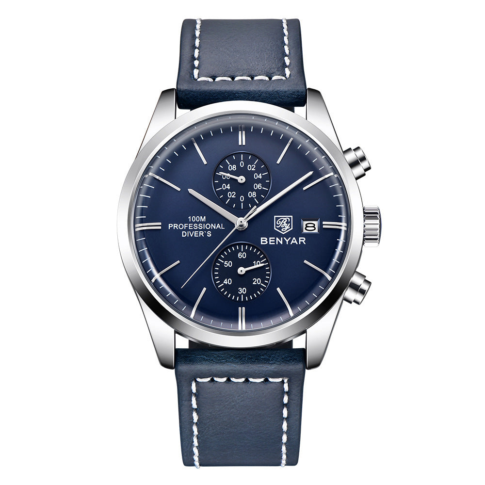 BENYAR new multifunctional quartz leather watch business leisure men's watch Men's Waterproof Quartz Watch