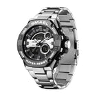 SMAEL Stainless Steel Band Quartz Electronic Watch Alarm Clocks Fashion Sports Watches Dual Time Display Watch