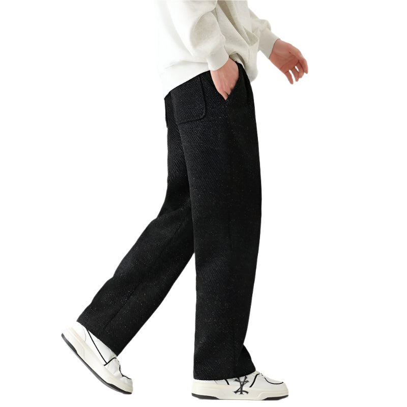 Heren zakelijke casual formele broek effen kleur polyestervezel losse wijde broek zilveren zijden heren casual joggingbroek