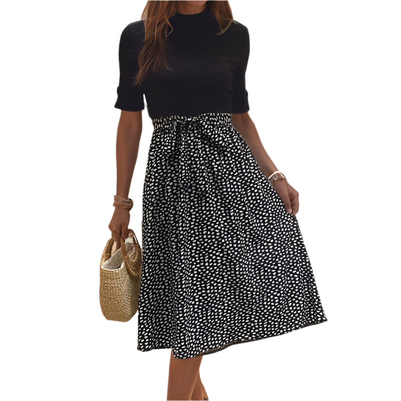 All-match And Sweet Half Turtleneck Leopard Print Color-matching Women's Dress