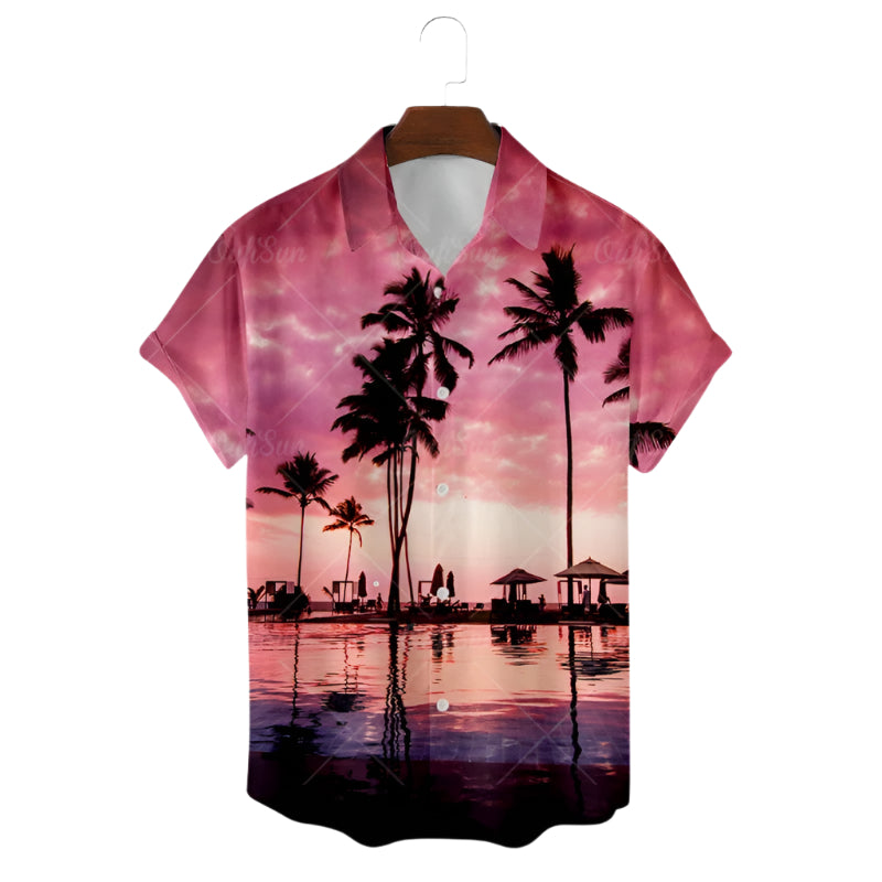 Men's Fashionable Casual Shirt Plus Size Solid Color 3D Digital Printed Polyester Short Sleeve Hawaiian Men's Casual Shirt
