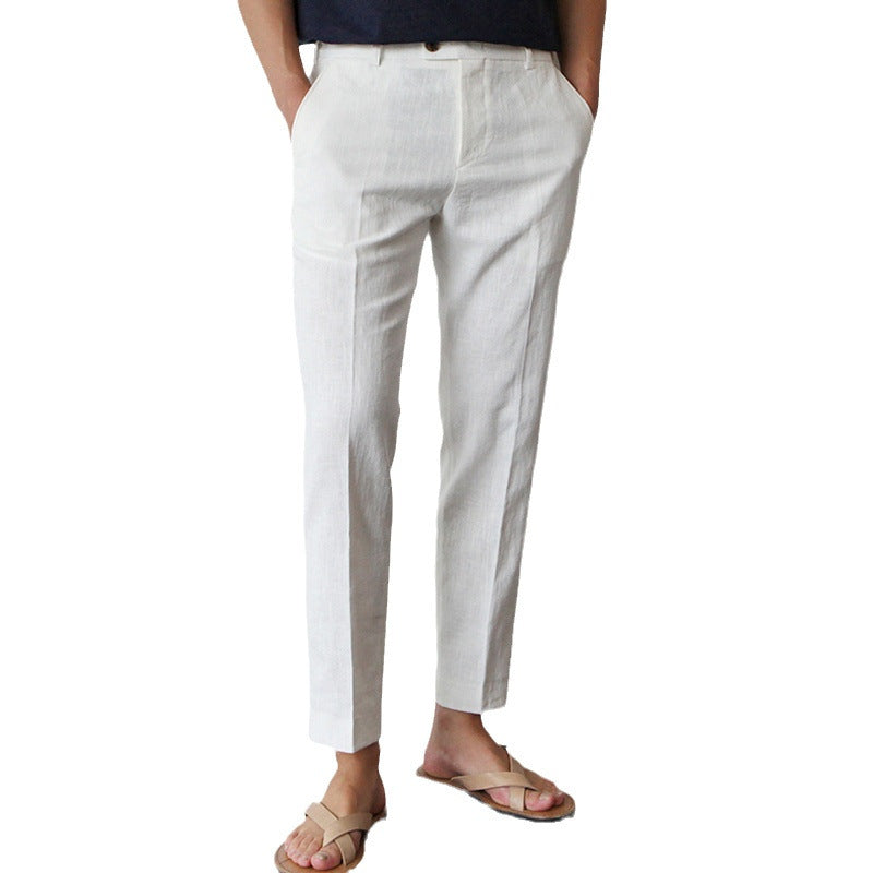 Men's White Cotton Linen Fabric Men's Casual Pants Breathable
