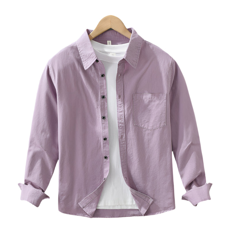 Heren modieus casual overhemd effen kleur puur katoen lange mouwen casual all-match literair los top overhemd