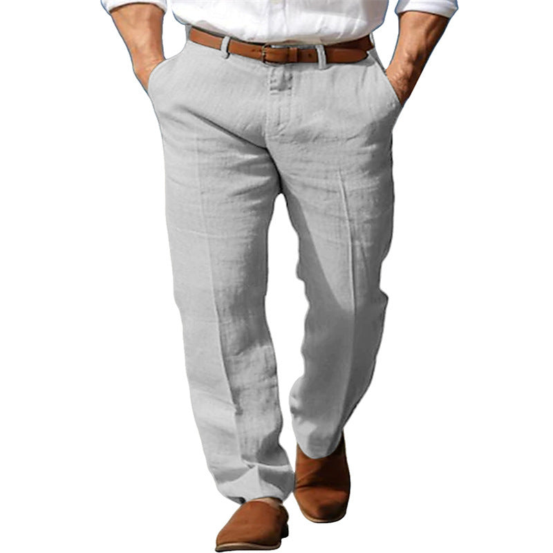 Men's Fashionable Casual Pants Linen Straight Pure Color Comfort Breathable Pants Stylish Men's Fashion Casual Pants - Acquisti Online