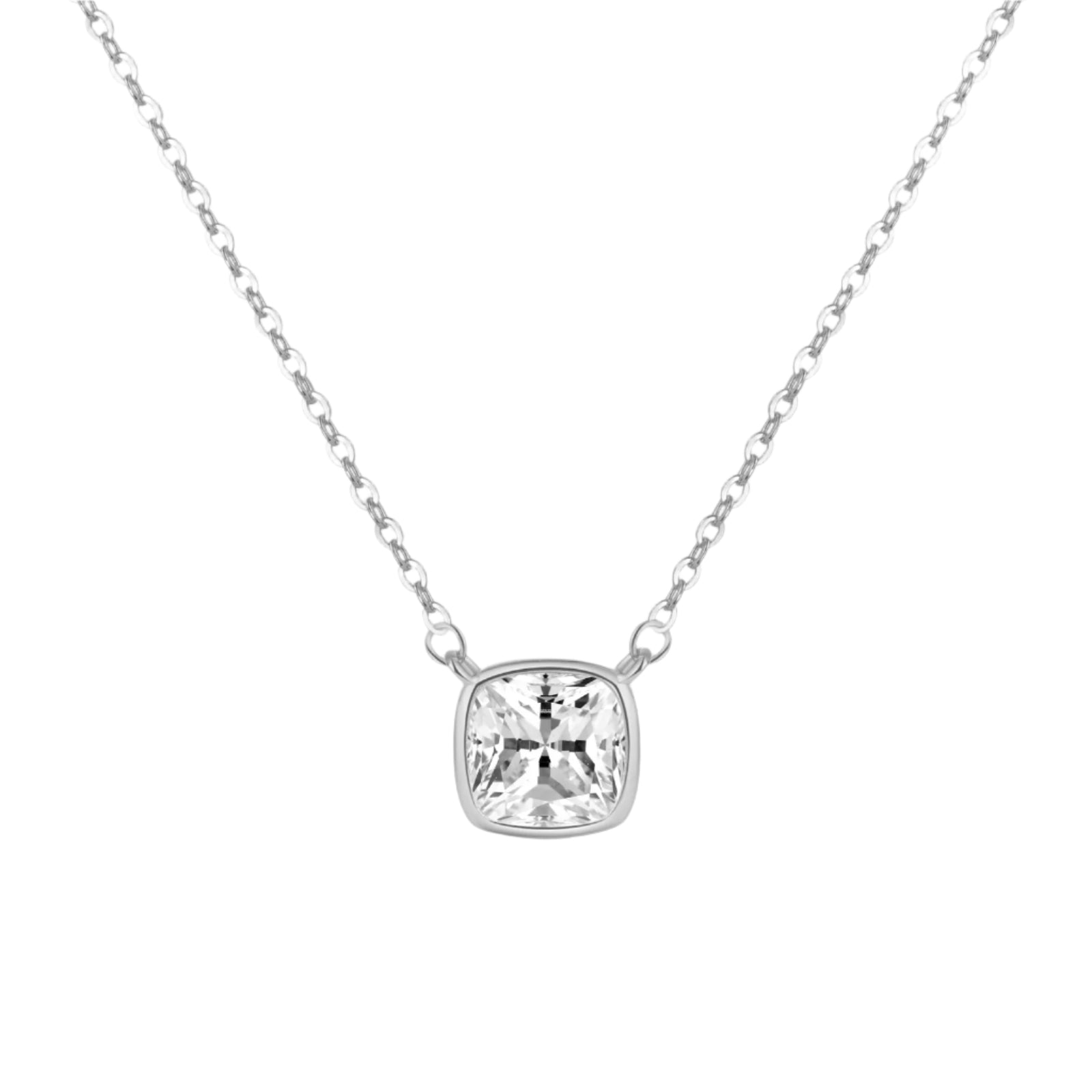 Women Luxury Necklace 925 Sterling Silver White Zircon Charm Jewelry Square Cubic Zircon Solitaire Women Necklace