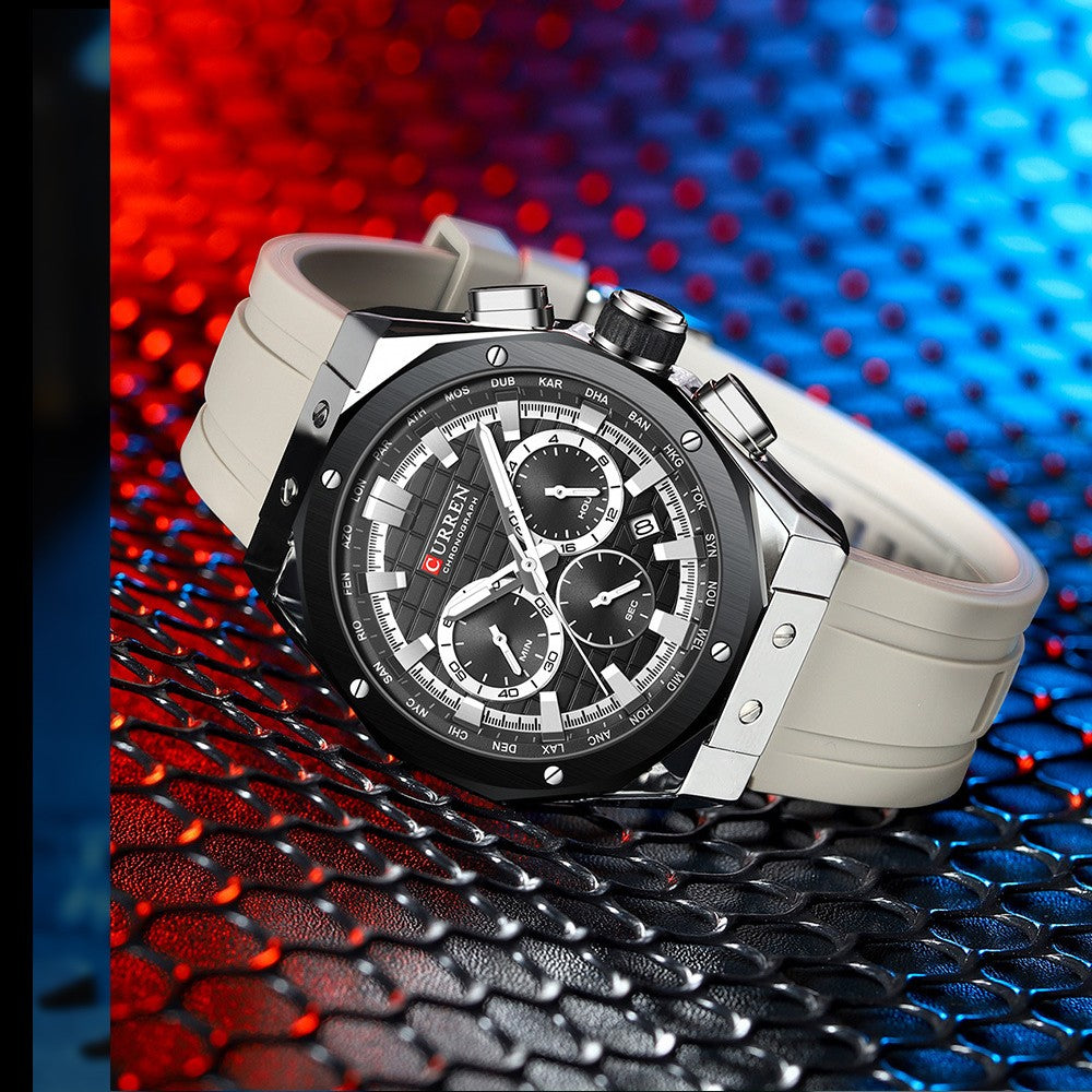 CURREN 8464 Man Fashion Silicone Strap Chronograph Sports Watch - Acquisti Online