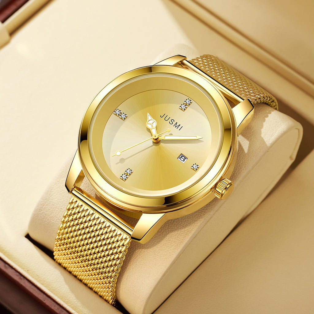 Men's Luxury Quartz Watch Stainless Steel Dial Casual Wristwatch Atmosphere Mesh Strap Quartz Watch