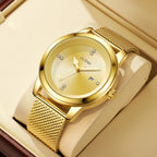 Men's Luxury Quartz Watch Stainless Steel Dial Casual Wristwatch Atmosphere Mesh Strap Quartz Watch