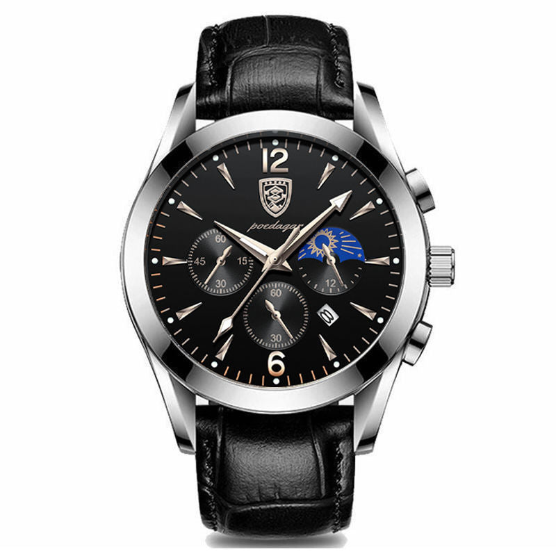 POEDAGAR 829 Mens Quartz Watch Leather / Stainless Steel Strap Life Waterproof 12 Hour Clock Analog Wristwatch Fashion Watches Waterproof Luminous Men's Watch