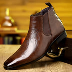 Leather Breathable Lychee Pattern High-top Shoes - Acquisti Online