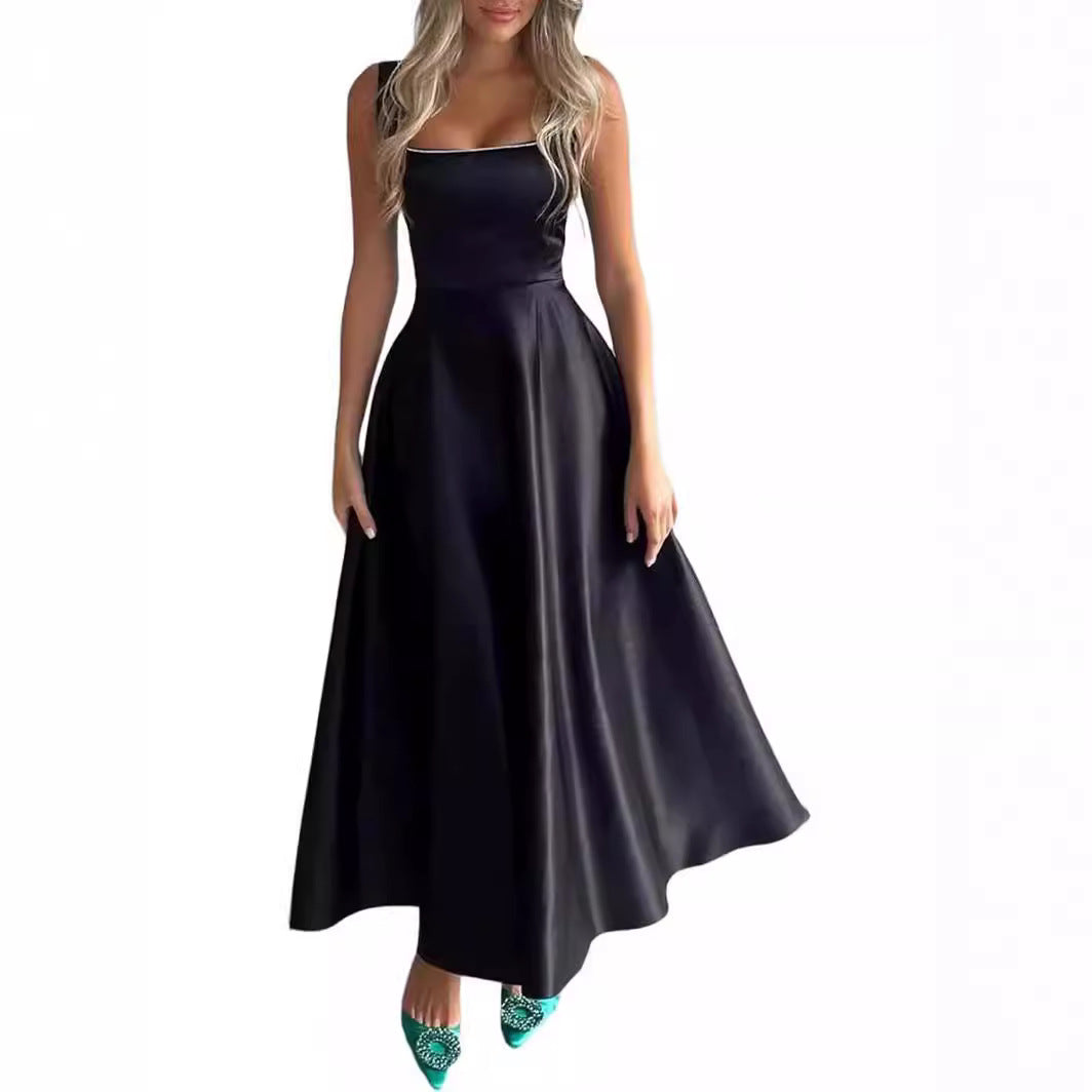 Women's Square Collar Low Collar Sleeveless Long Dress Fashionable Elegant style Sleeveless Women's Long Dress