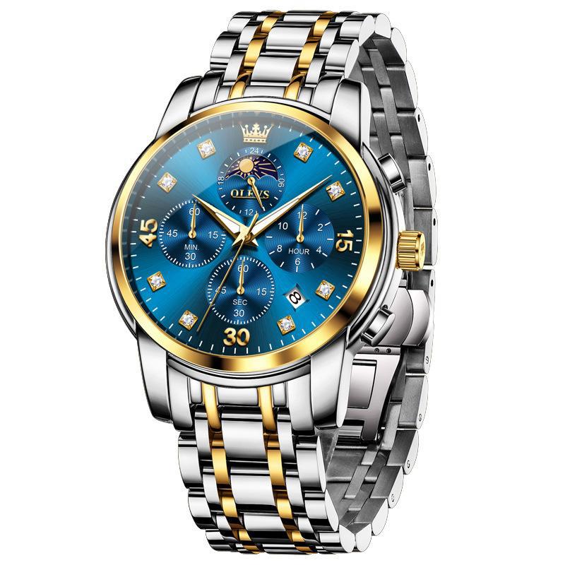 OLEVS Orologi da uomo di lusso con calendario impermeabile, movimento al quarzo, orologio da polso multifunzione
