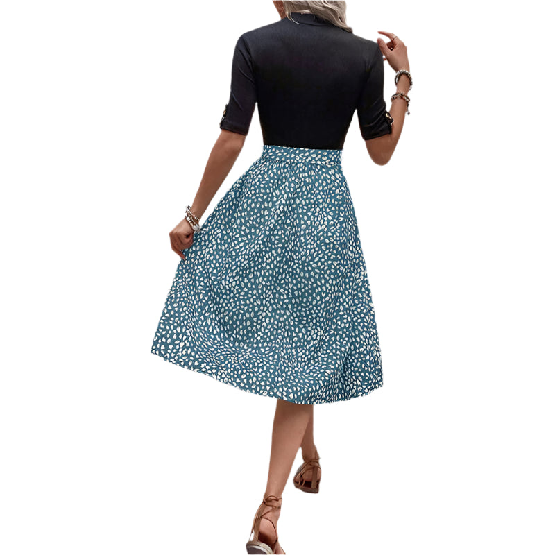All-match And Sweet Half Turtleneck Leopard Print Color-matching Women's Dress