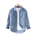 Heren modieus casual overhemd effen kleur retro rewash dubbele tas heren lange mouw lichtgekleurd heren denim overhemd