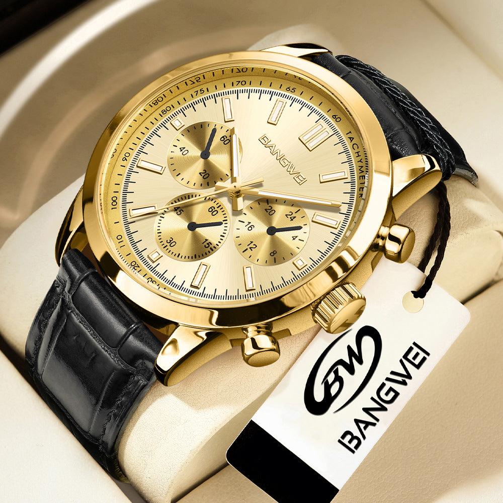 BANGWEI Men's Watch Fashion Casual Sports Military Business Leather Waterproof Quartz Wristwatches Clock Multifunctional Waterproof Luminous Watch - Acquisti Online