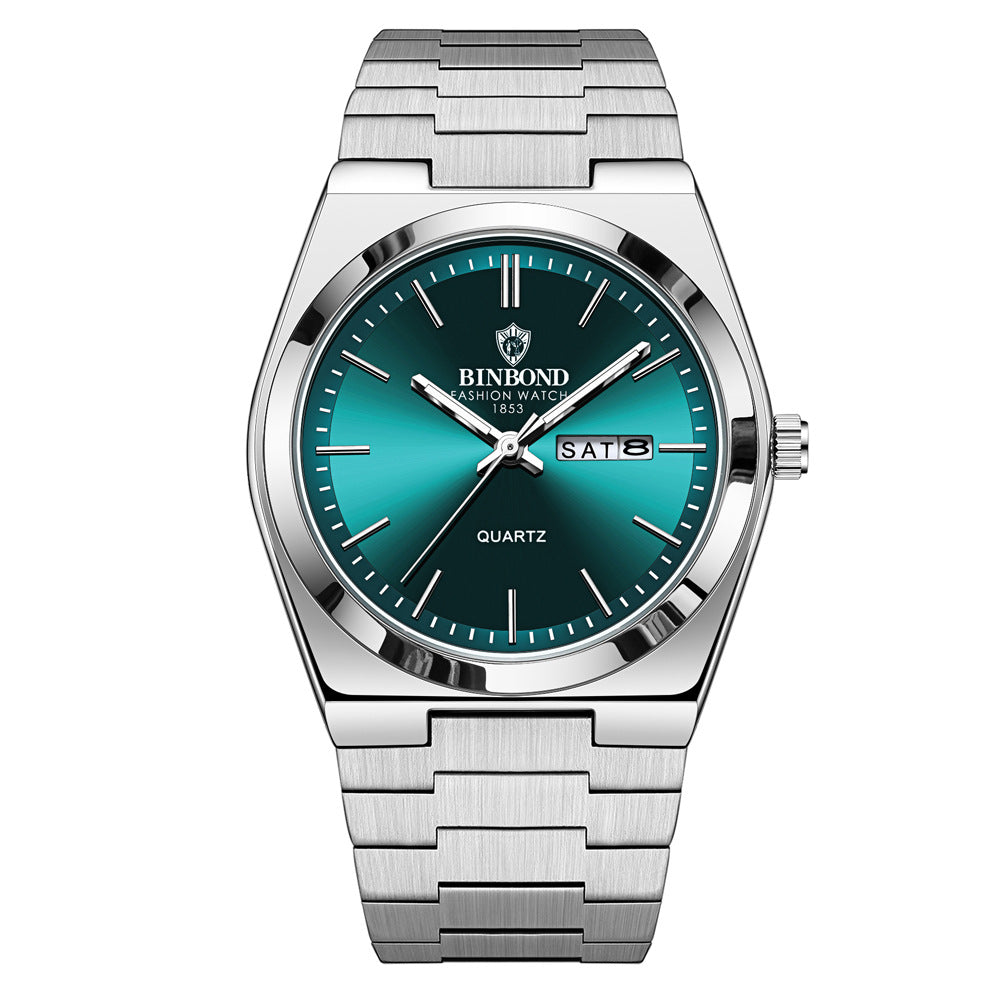BINBOND Orologi da uomo al quarzo di lusso di alta marca, originali, impermeabili, luminosi, in acciaio inossidabile