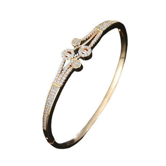 Women's Zircon Open Buckle Copper Bracelet
