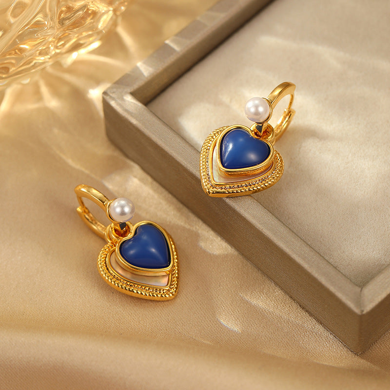 Natuurlijke schelp Klein Blue Loving Heart oorclip voor dames