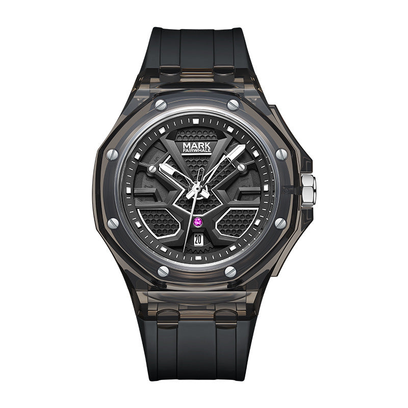 FAIRWHALE Men's Watch Fashion Transparent Case Design Luminous Calendar Waterproof Quartz Watch for Men