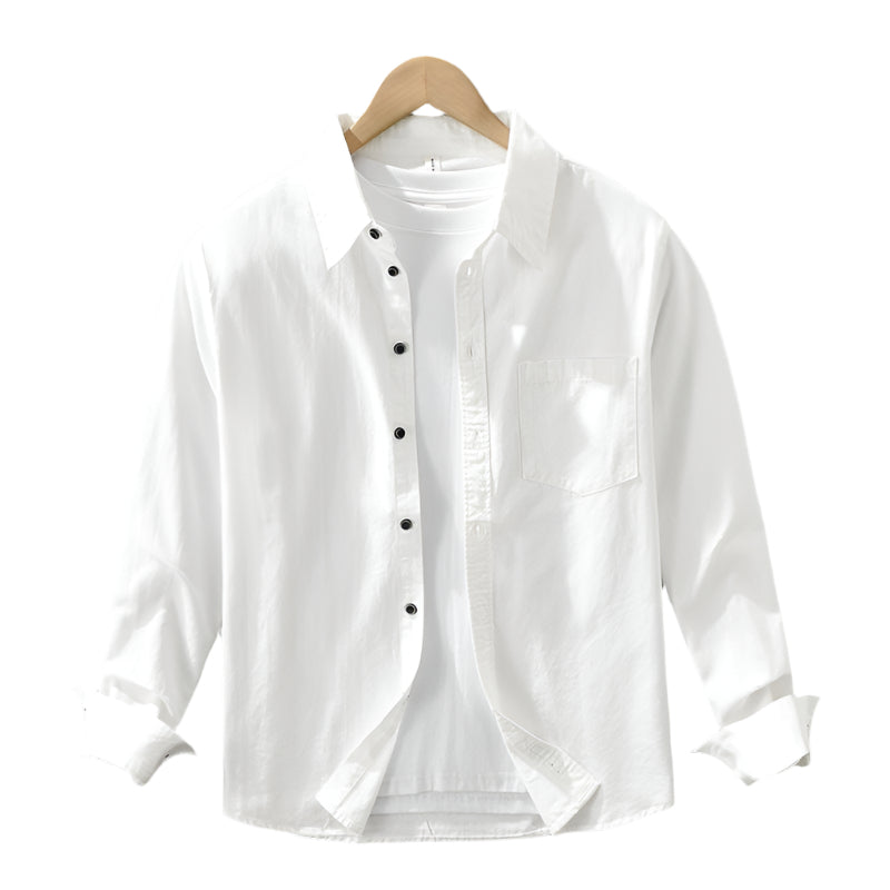 Heren modieus casual overhemd effen kleur puur katoen lange mouwen casual all-match literair los top overhemd