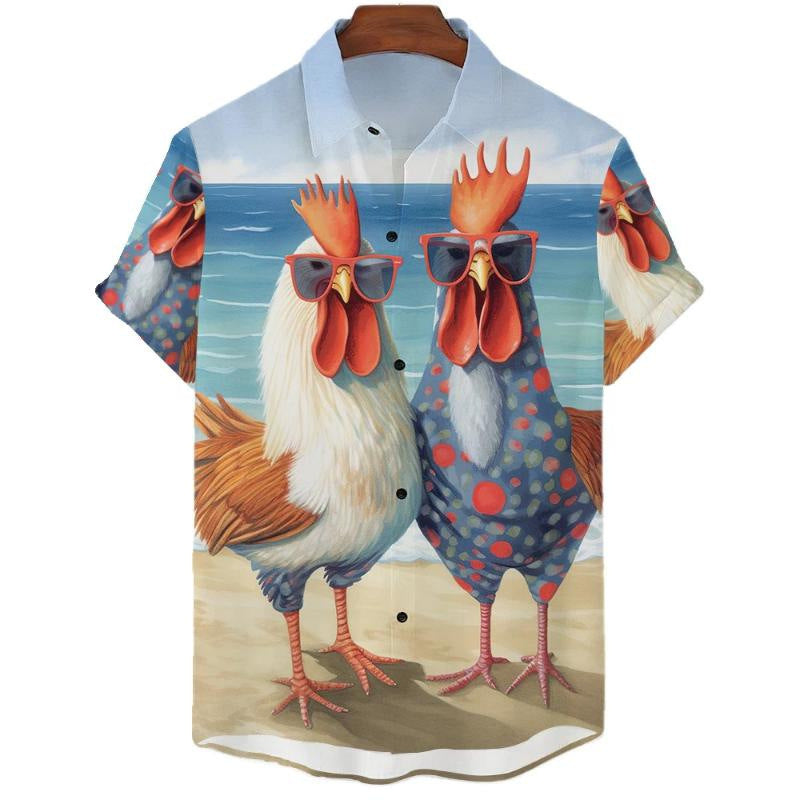 Men's Fashionable Casual Shirt Plus Size Solid Color 3D Digital Printed Polyester Short Sleeve Hawaiian Men's Casual Shirt