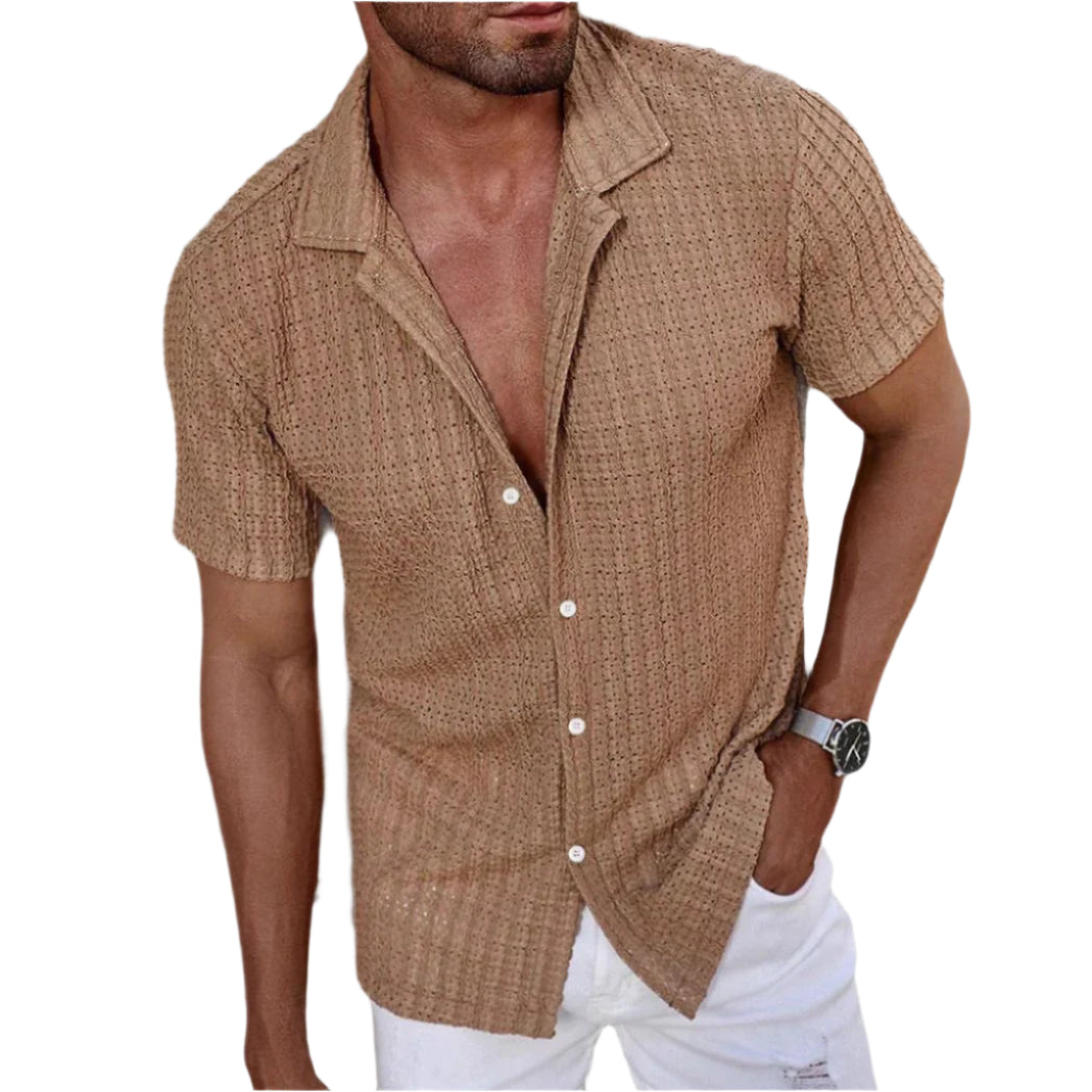 Heren casual gestreept overhemd met revers en korte mouwen