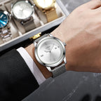 Men's Luxury Quartz Watch Stainless Steel Dial Casual Wristwatch Atmosphere Mesh Strap Quartz Watch