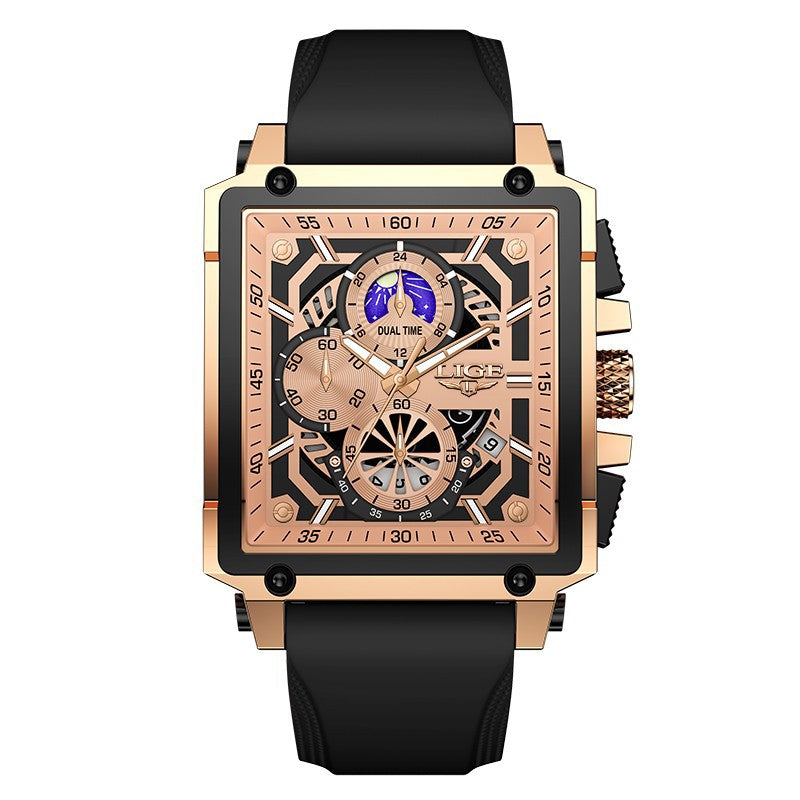 LIGE Top Brand Luxury Man Watch Fashion Military Silicone Strap Luminous Quartz Watch Waterproof for Men Square Sports Watches for Men