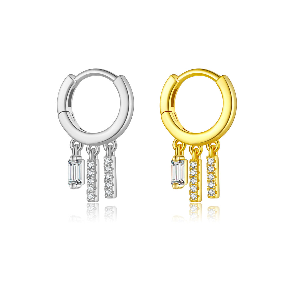 S925 Pure Square Zircon Pendant Ear Ring-shaped Earrings For Women