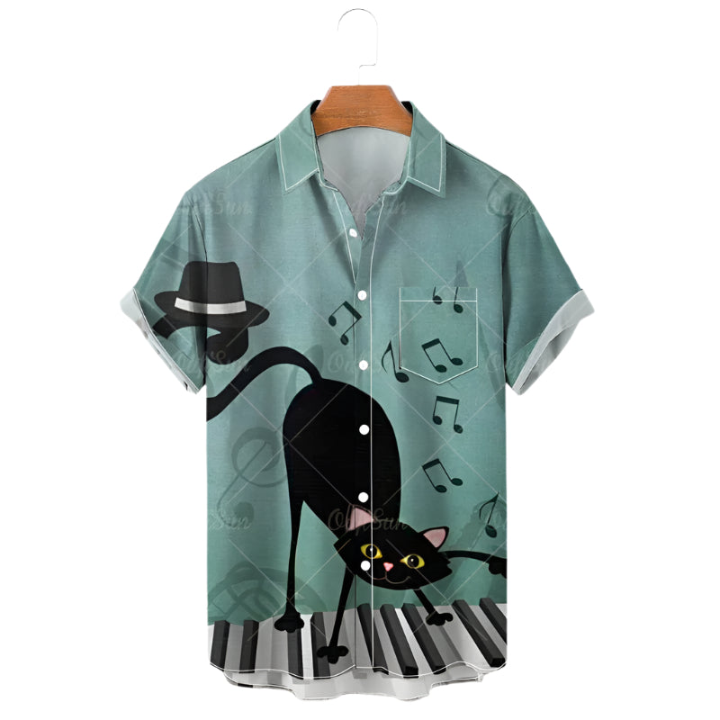 Men's Fashionable Casual Shirt Plus Size Solid Color 3D Digital Printed Polyester Short Sleeve Hawaiian Men's Casual Shirt