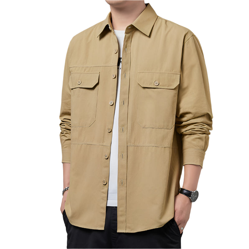 Men's Fashionable Casual Shirt Solid Color Cotton Fiber Plus Size Slim Fit Long-Sleeved Casual Men's Fashion Shirt