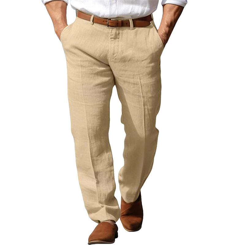 Men's Fashionable Casual Pants Linen Straight Pure Color Comfort Breathable Pants Stylish Men's Fashion Casual Pants - Acquisti Online