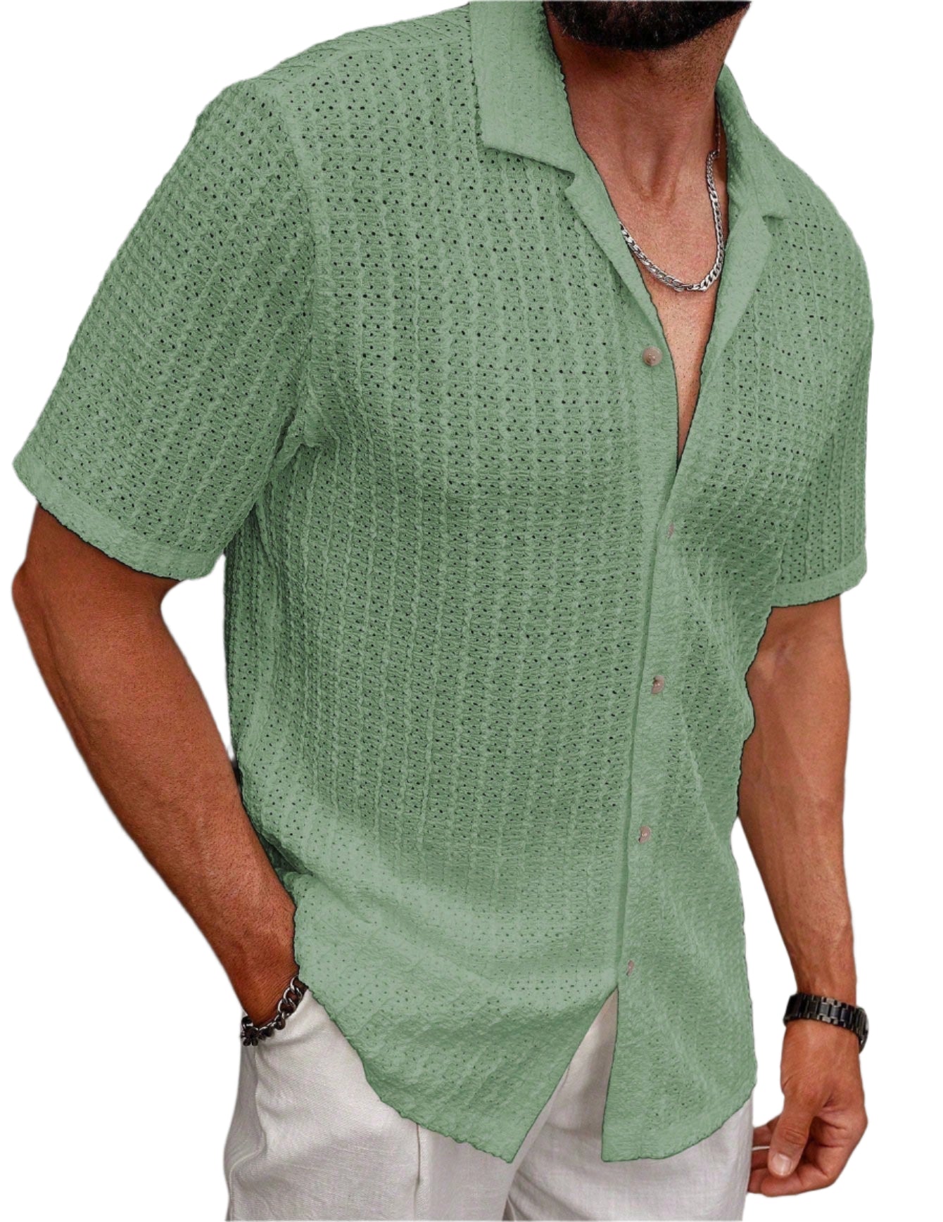 Heren casual gestreept overhemd met revers en korte mouwen