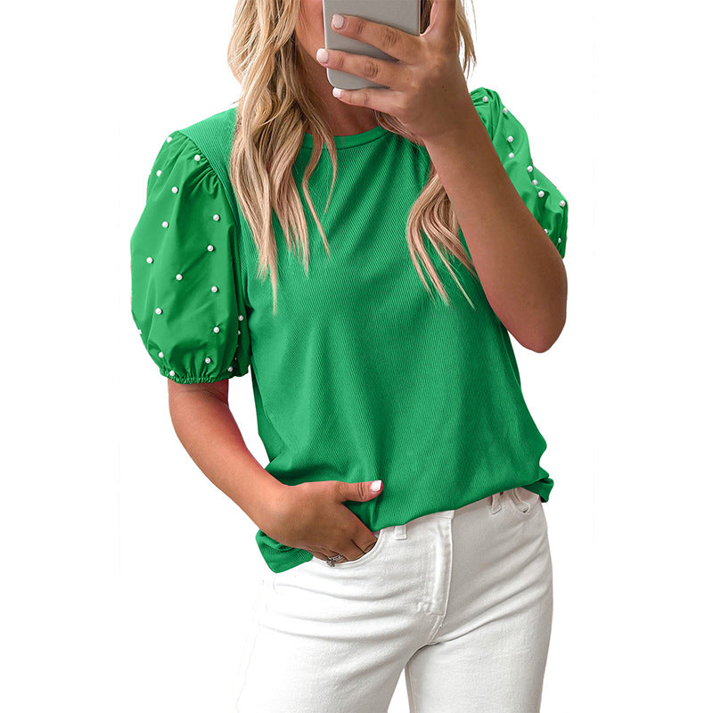 Zomer Nieuwe Effen Kleur Ronde Hals Pullover Eenvoudige Dames