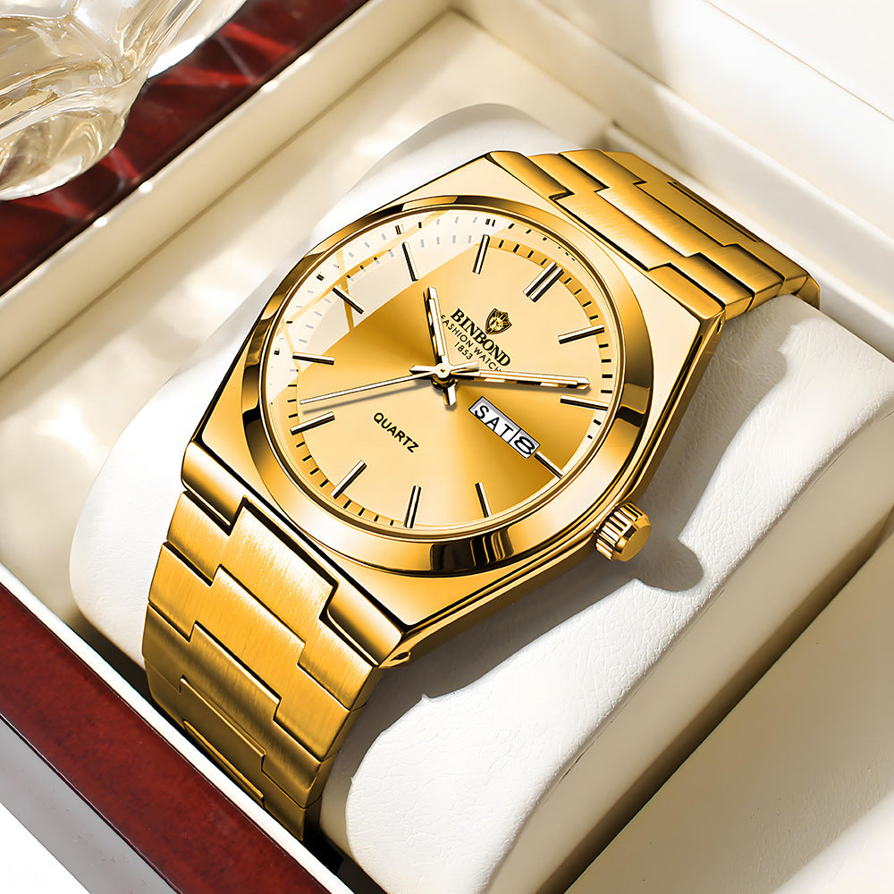 BINBOND Orologi da uomo al quarzo di lusso di alta marca, originali, impermeabili, luminosi, in acciaio inossidabile
