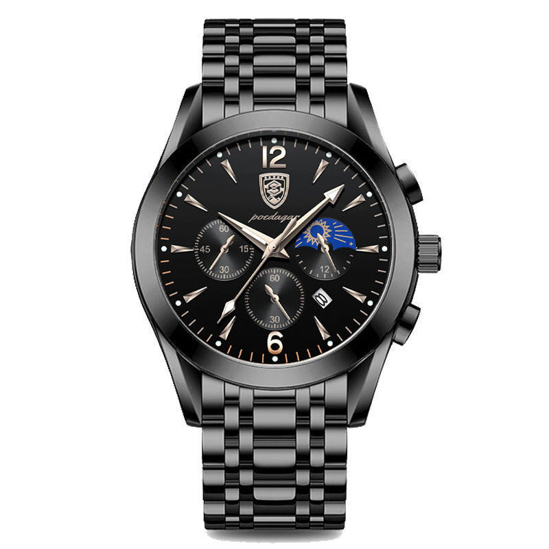 POEDAGAR 829 Mens Quartz Watch Leather / Stainless Steel Strap Life Waterproof 12 Hour Clock Analog Wristwatch Fashion Watches Waterproof Luminous Men's Watch